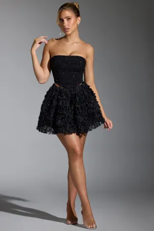 Ombre effect Floral-Appliqu?? Mini Skirt in Black