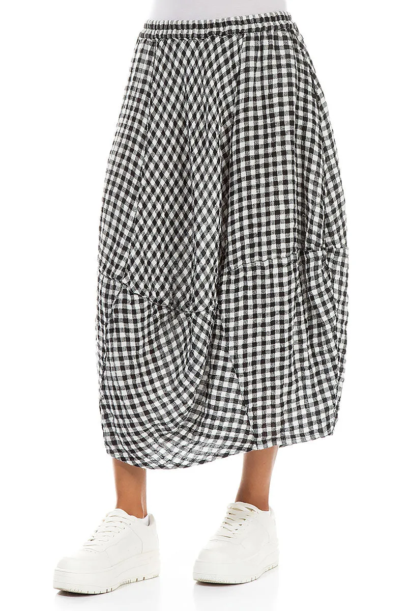 Balloon Black & White Check Linen Skirt Weighted Hem