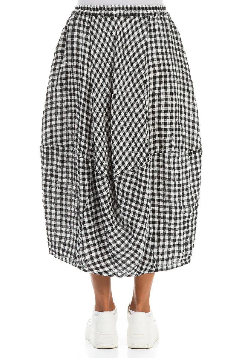 Balloon Black & White Check Linen Skirt Crafted Detail Relaxed Mood