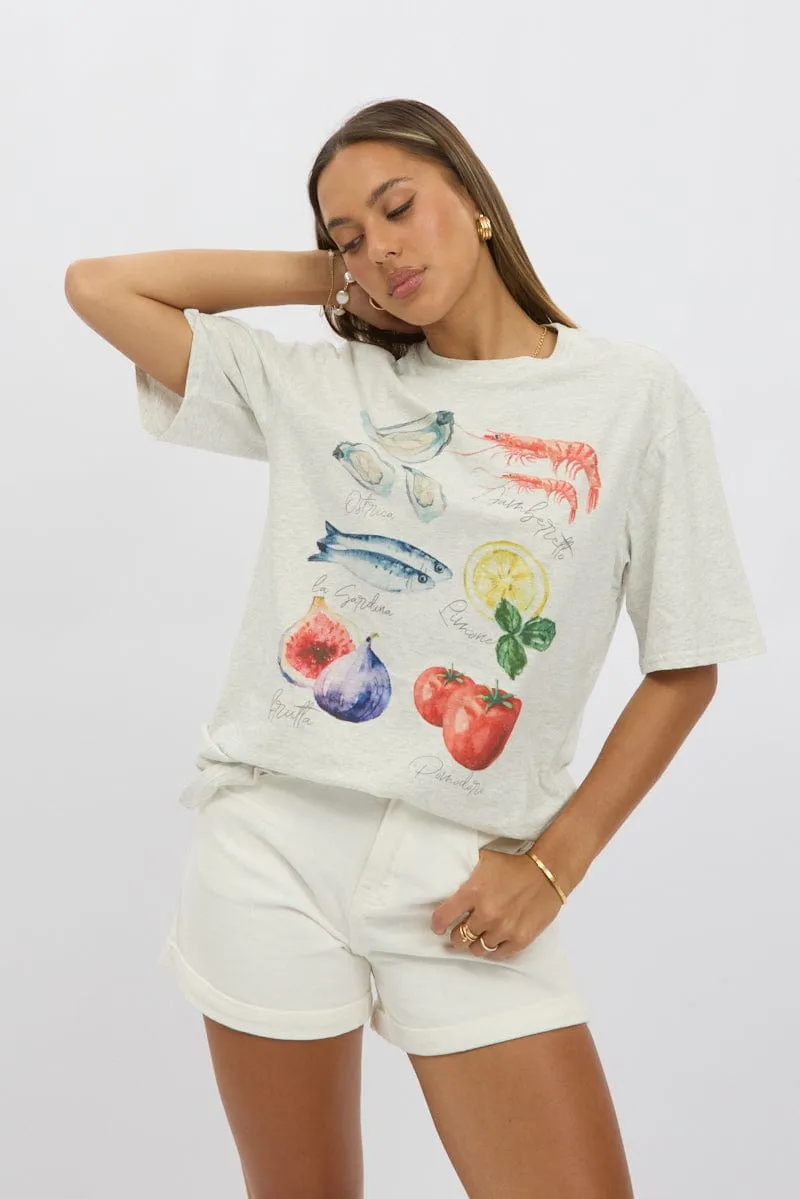 High Durability Weave Relaxed Wearable Grey Graphic Tee Short Sleeve