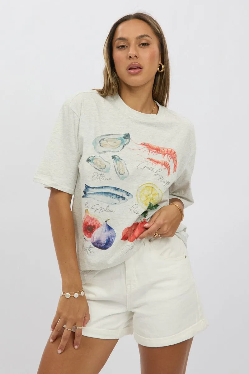 Grey Graphic Tee Short Sleeve Athletic Wear All-Season Comfort