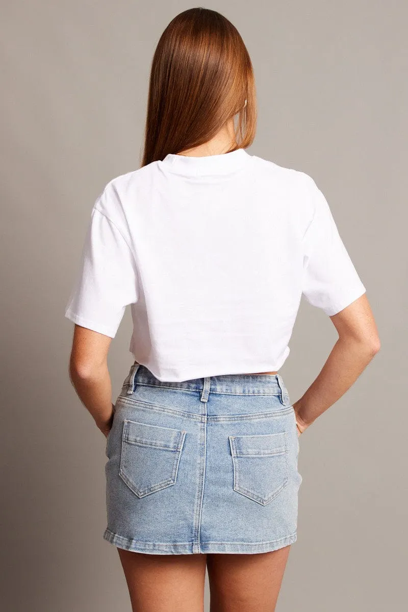 White Graphic Tee Crop Short Sleeve Sporty Layer Daily Style Trend