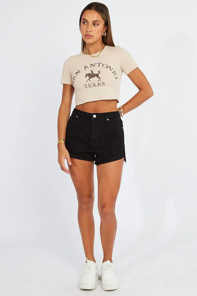 Double Stitched Seams Black Relaxed Denim Shorts High Rise