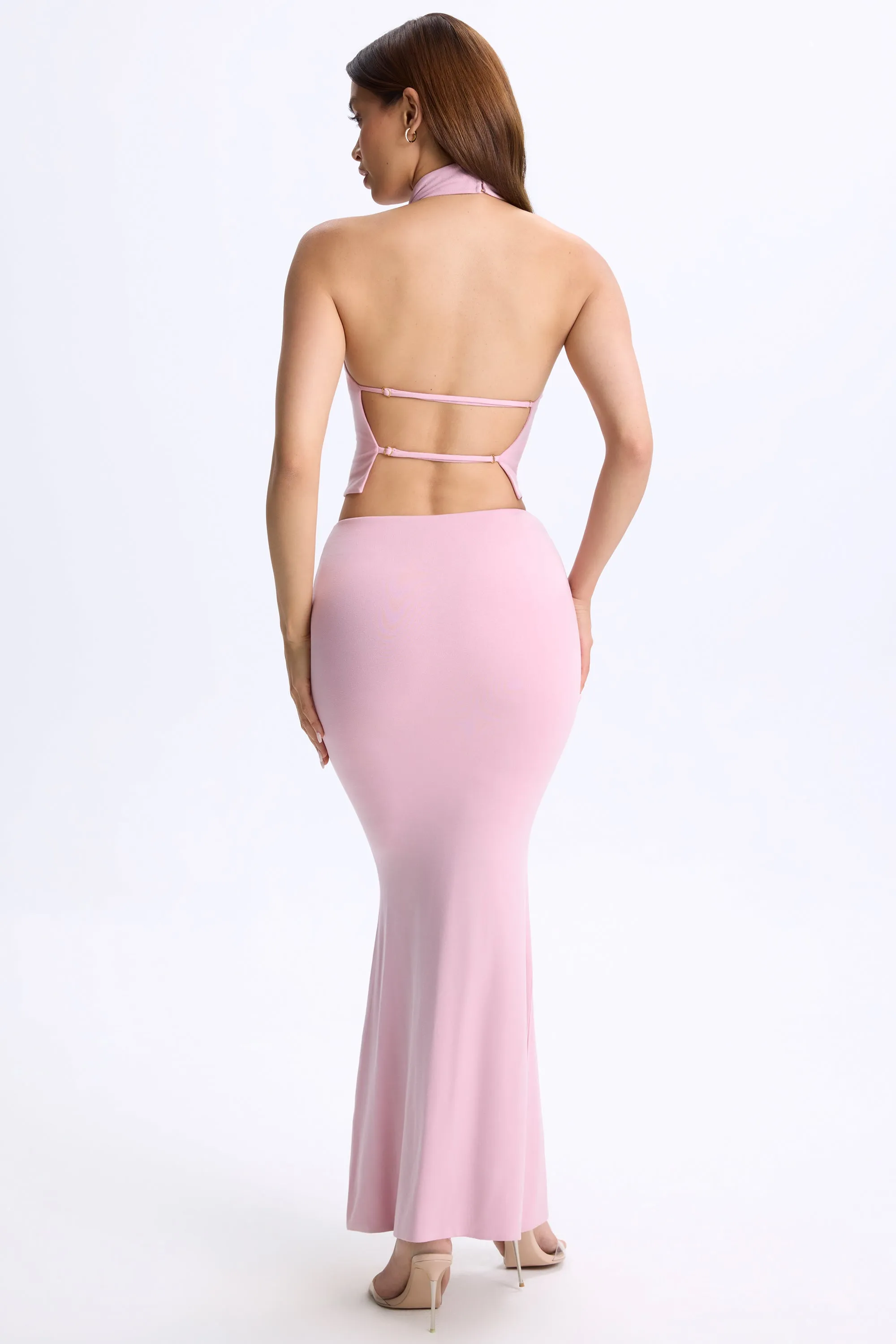 Animal Print Low-Rise Maxi Skirt in Blush Pink
