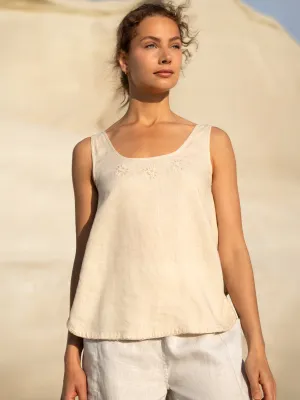 Drop Hem Evia Linen Top Stone