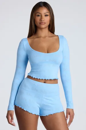 Mid Rise Pointelle Mini Shorts in Baby Blue Cargo Pockets graduation season