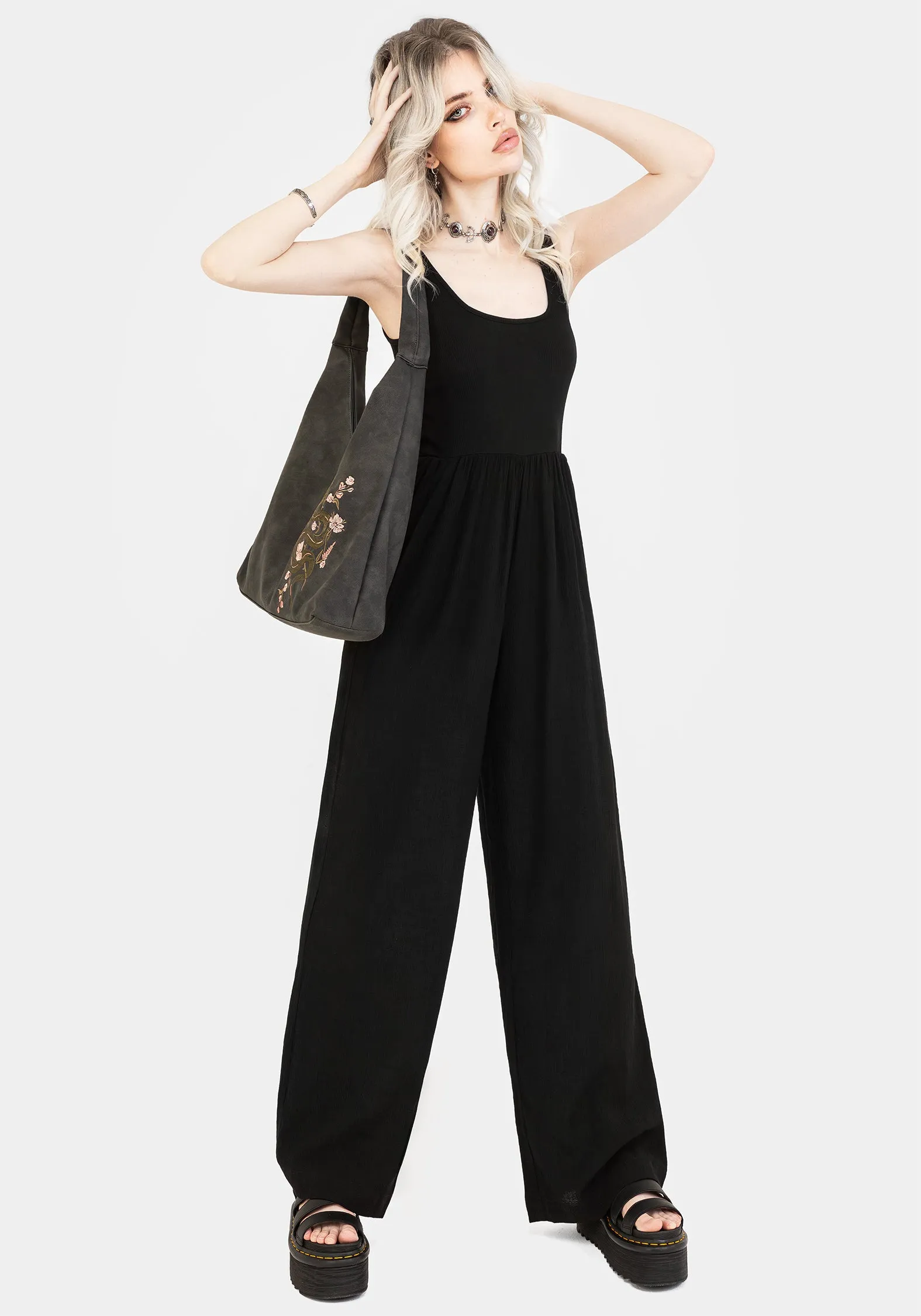 Herne Contrast Wide Leg Jumpsuit Comfy Essentials Wear Fashion Comfort Wear