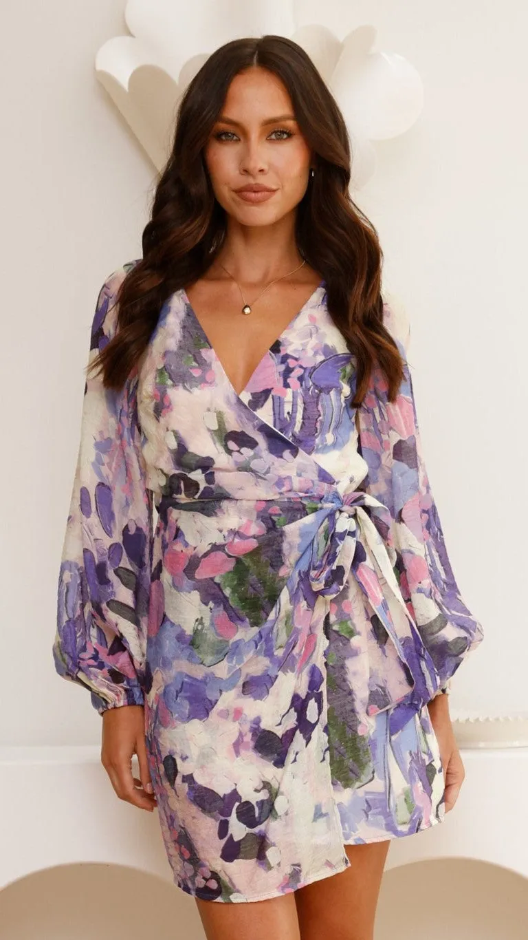 UPF Sun Protection Jemma Long Sleeve Mini Dress - Purple Abstract