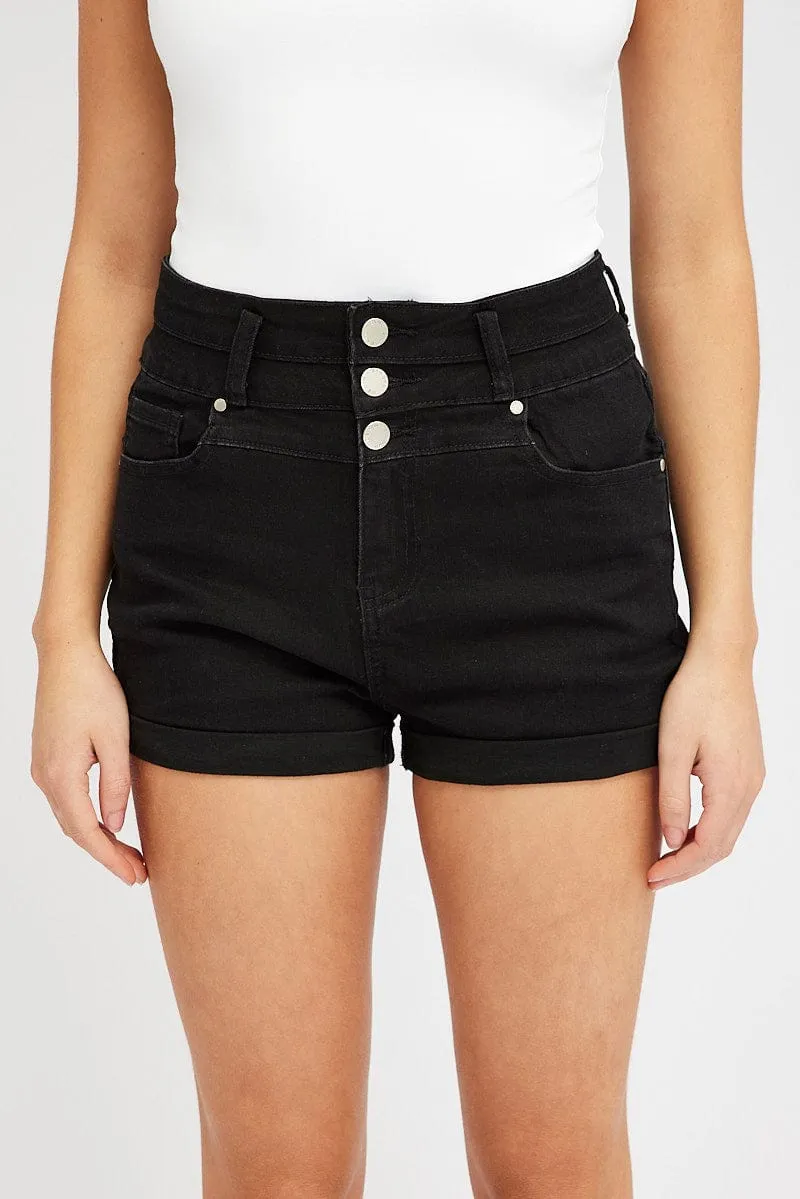 Moisture Wicking Lining Earth Tones Black Skinny Shorts High Rise