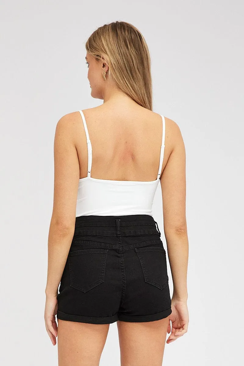 Black Skinny Shorts High Rise Sweat Wicking Channels Flats