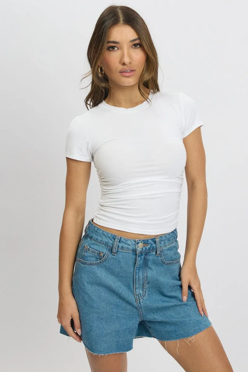 White T Shirt Short Sleeve Crew Neck Modal LightweightKnit Street Edge
