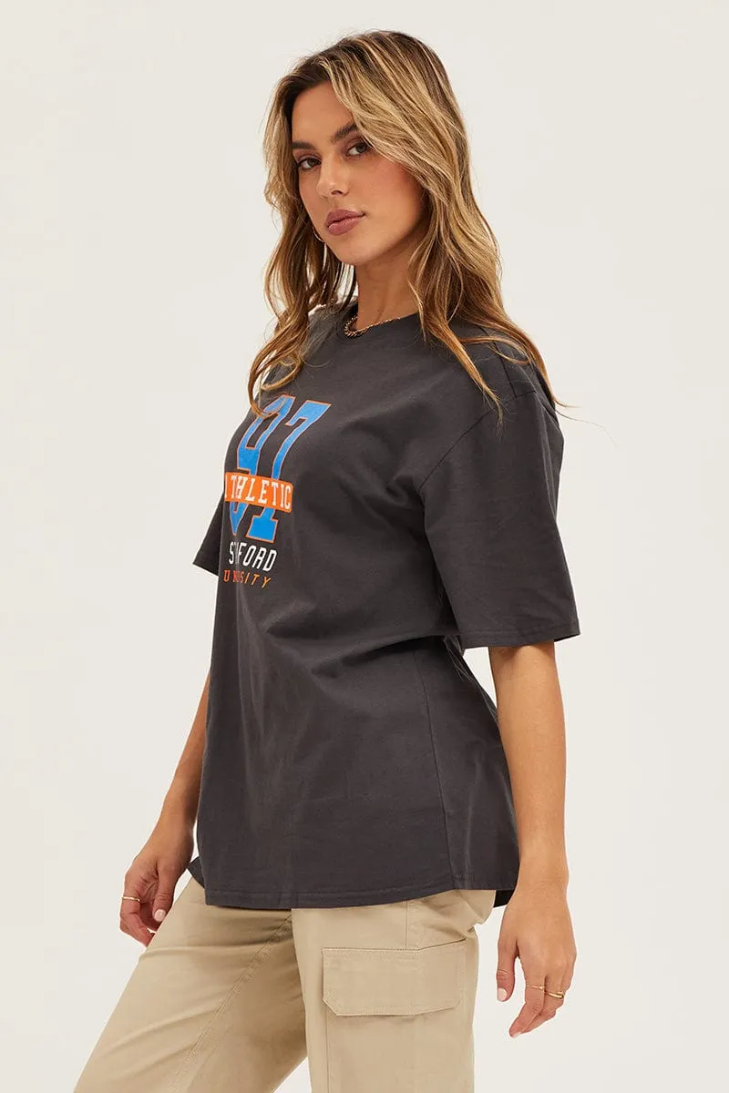 Versatile Layer Grey Crew Neck Oversized Tee