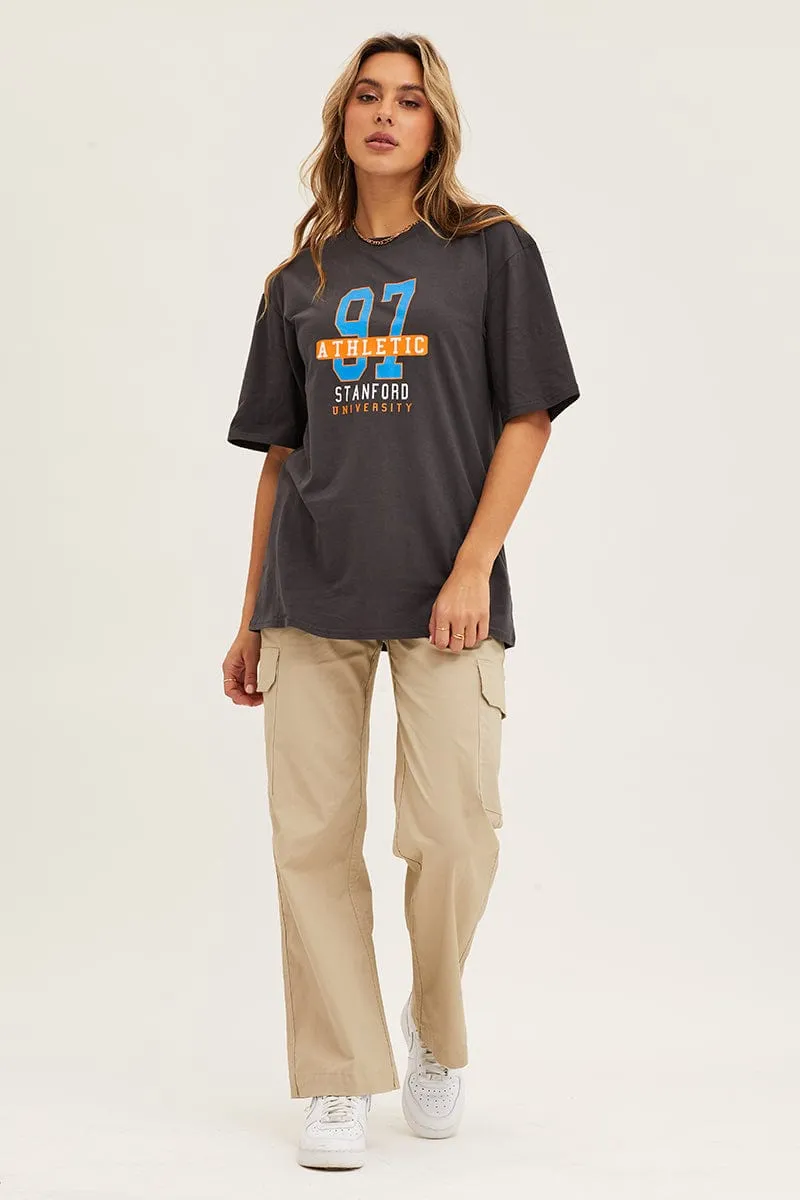 Seasonal Outfit Grey Crew Neck Oversized Tee