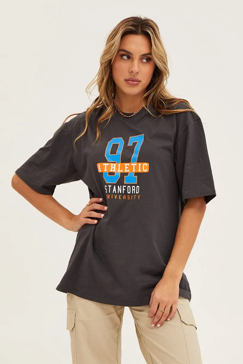 Grey Crew Neck Oversized Tee Minimal Comfort Wear