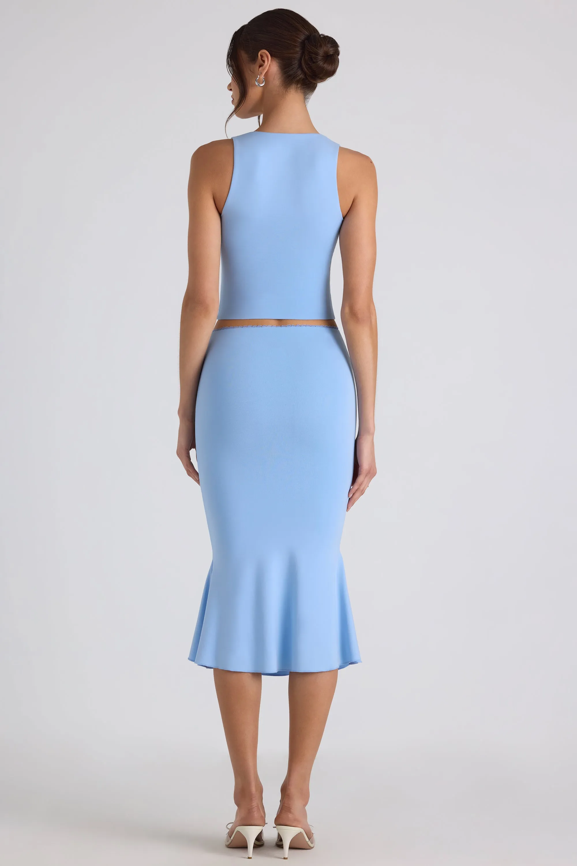 Modal Bow-Detail Mid-Rise Midi Skirt in Sky Blue Maternity Friendly