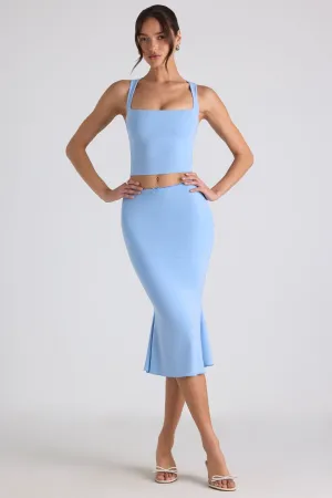 Crisscross Back Modal Bow-Detail Mid-Rise Midi Skirt in Sky Blue
