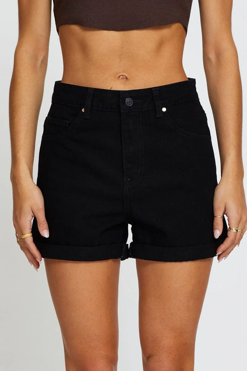 Black Denim Shorts Reflective accents