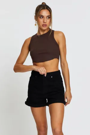 Black Denim Shorts Leather Look moisture - wicking