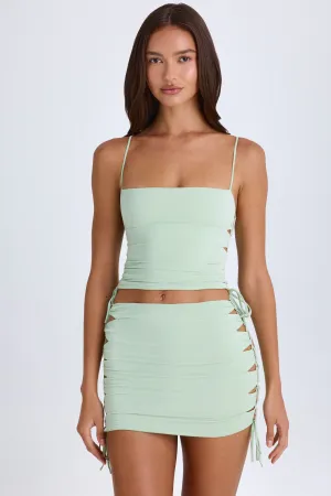 Ruched Cut-Out Mini Skirt in Green Runway Ready High Waist