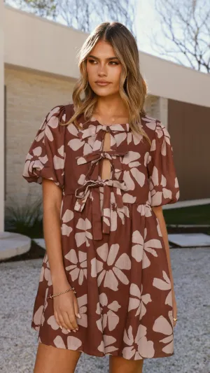 Arana Mini Dress - Brown Daylillies Edge Light
