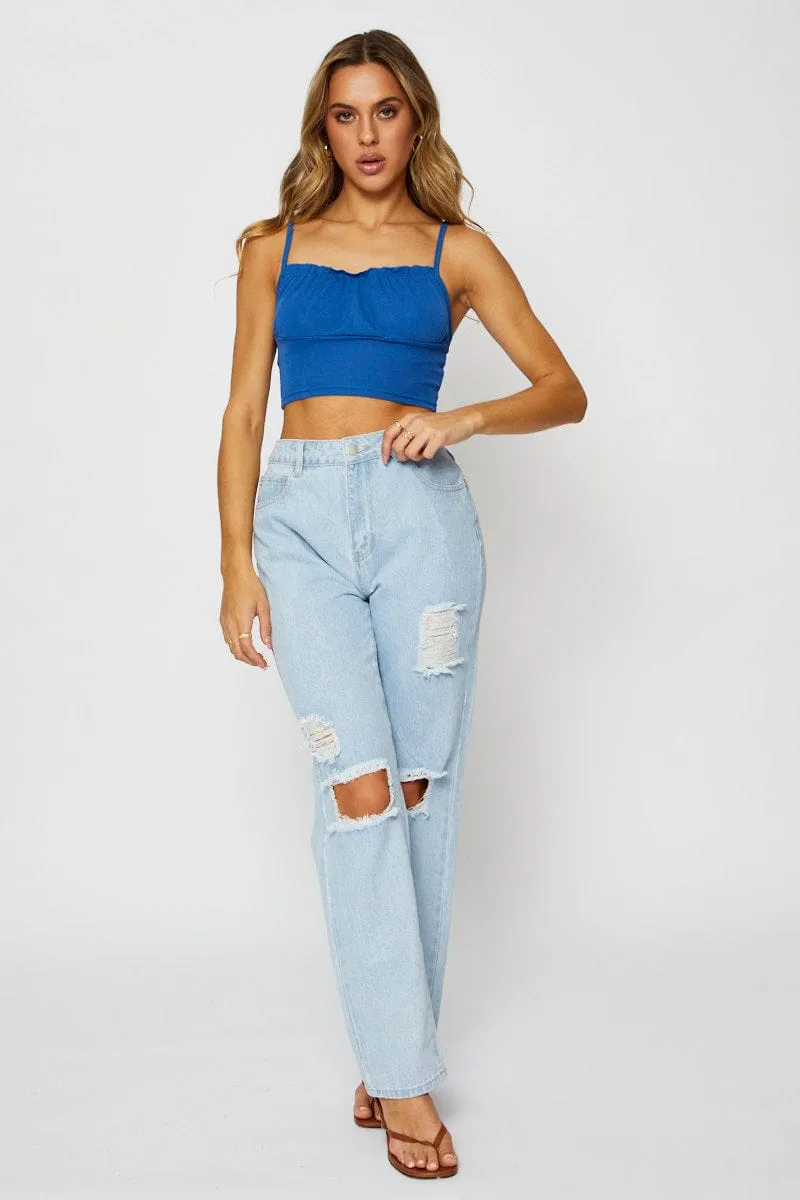 Blue Crop Top FlatlockStitching