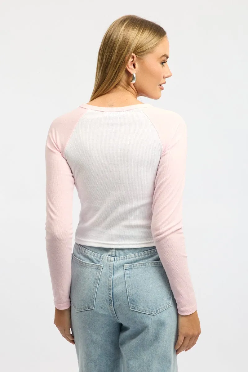Seam Free Edging Athletic Comfort Wear Pink Graphic Tee Long Sleeve