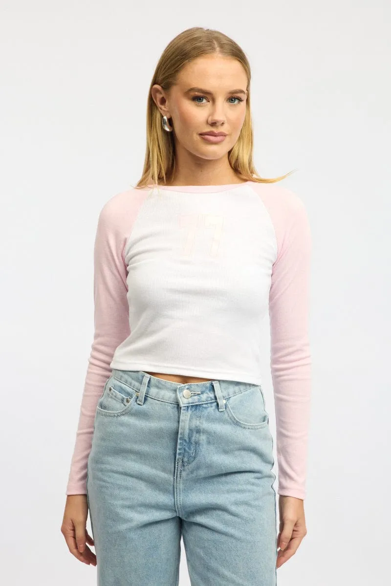 Pink Graphic Tee Long Sleeve Tear Resistant Knit