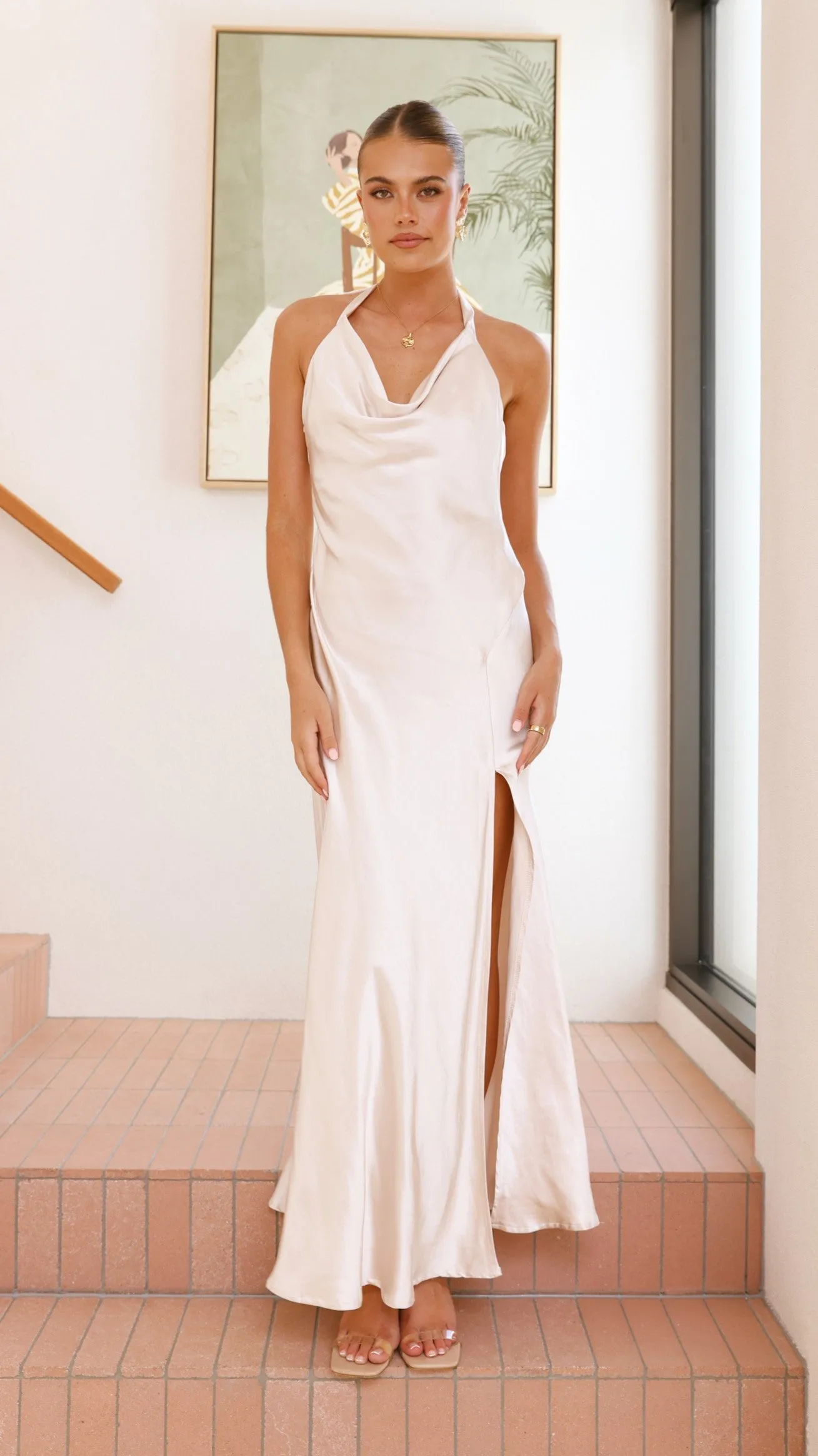 Greek Touch Olive Green Sian Maxi Dress - Champagne