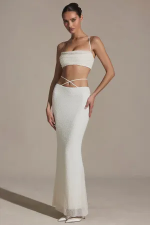 Embellished Strappy Maxi Skirt in White Elegant Flow