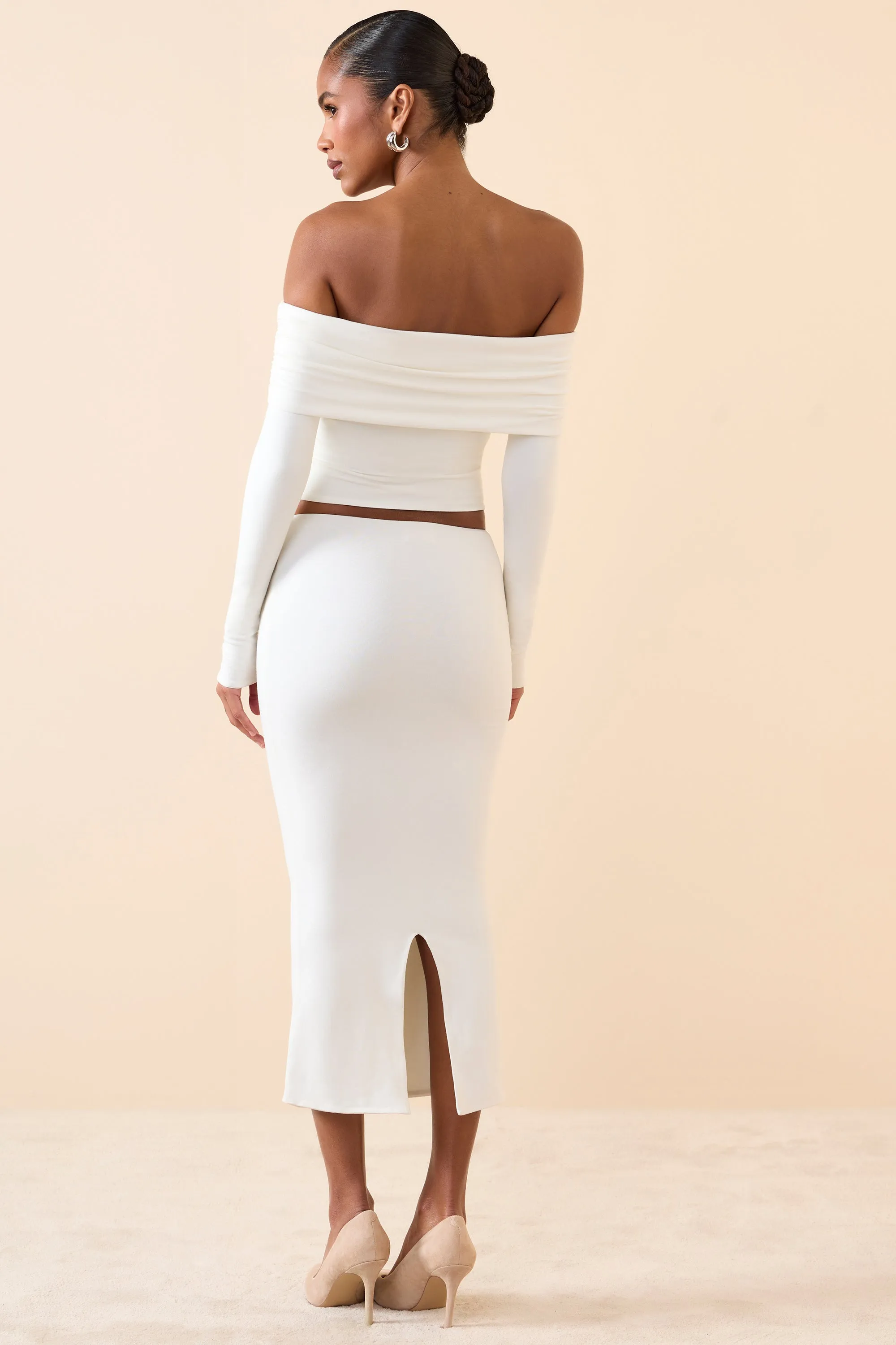 Creative Layering elastic waistband Modal Mid-Rise Midaxi Skirt in White