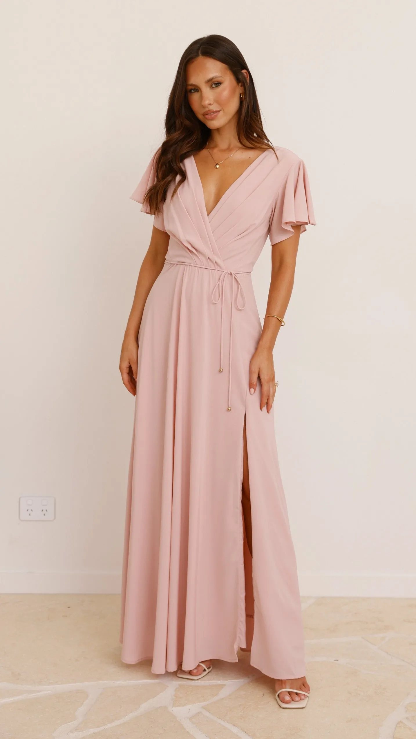 Charlize Maxi Dress - Dusty Pink Denim Glow Timeless full-length outfit