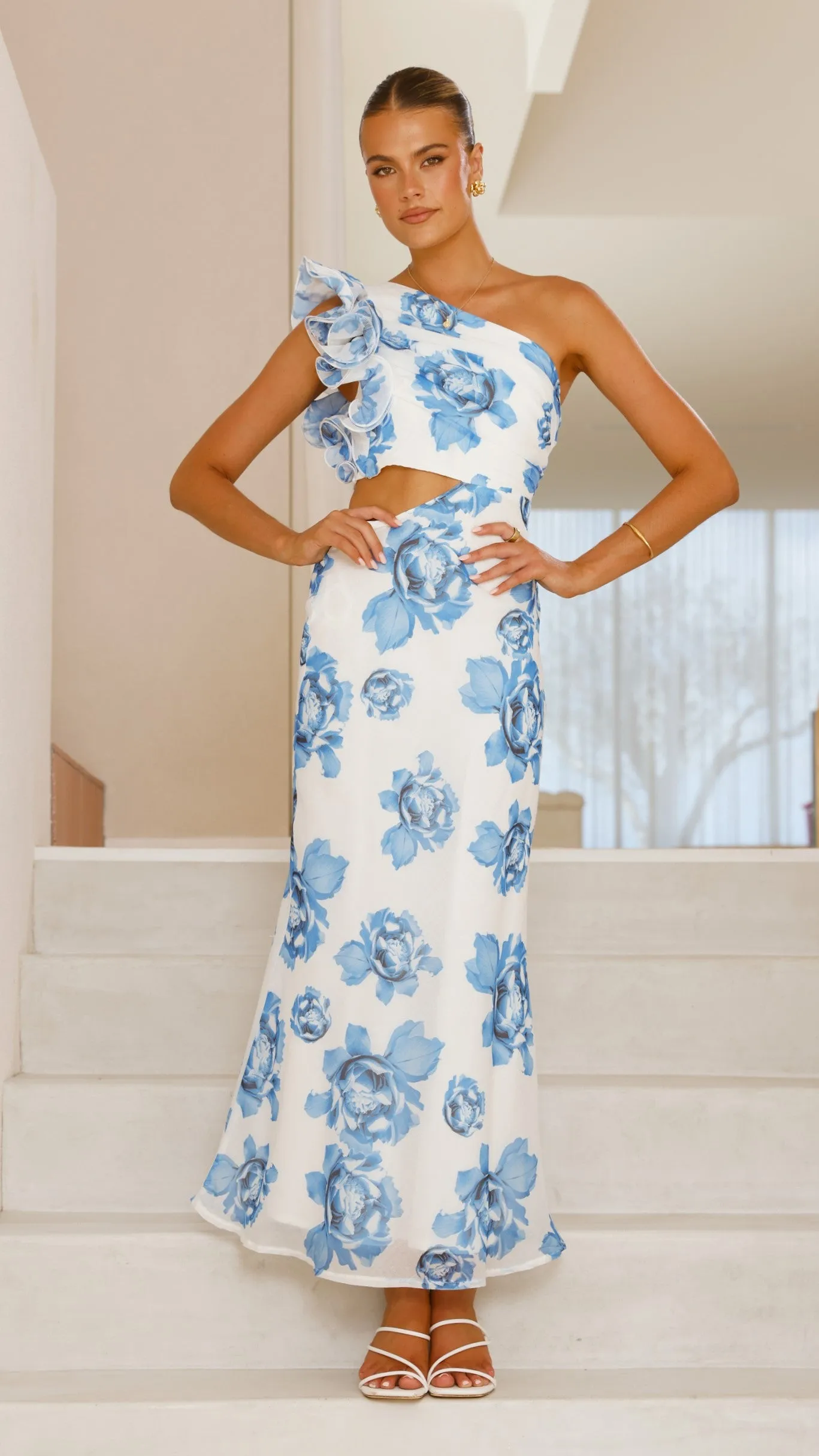 Amina Maxi Dress - Blue Rose Canal Side Fall Path