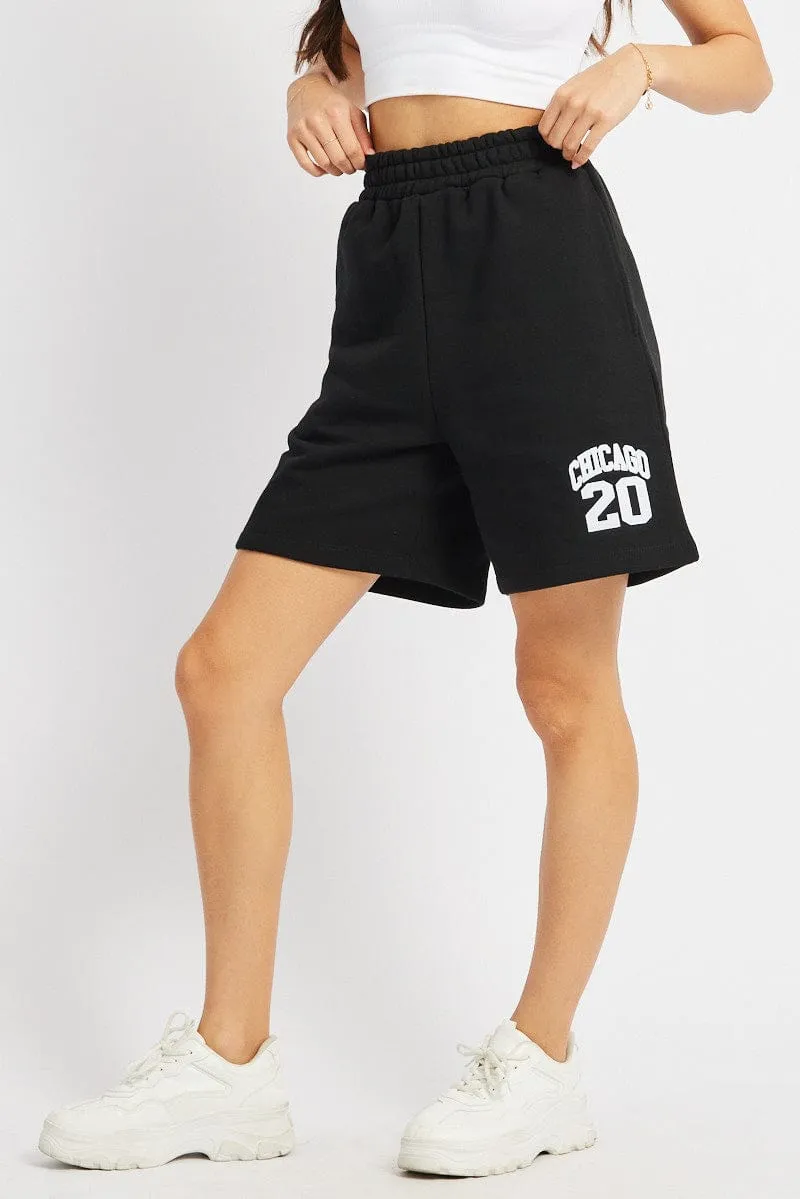 Black Track Short Boyfriend Mid-Thigh Compact Storage Feature Moisture Management System