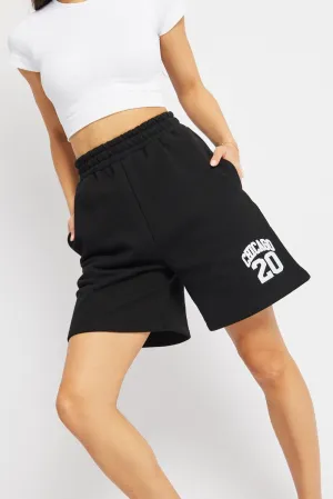 Black Track Short Boyfriend Mid-Thigh Easy Care Fabric Organic Cotton
