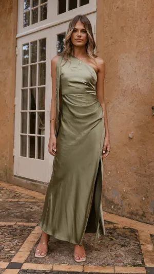 Halle One Shoulder Maxi Dress - Olive Square View