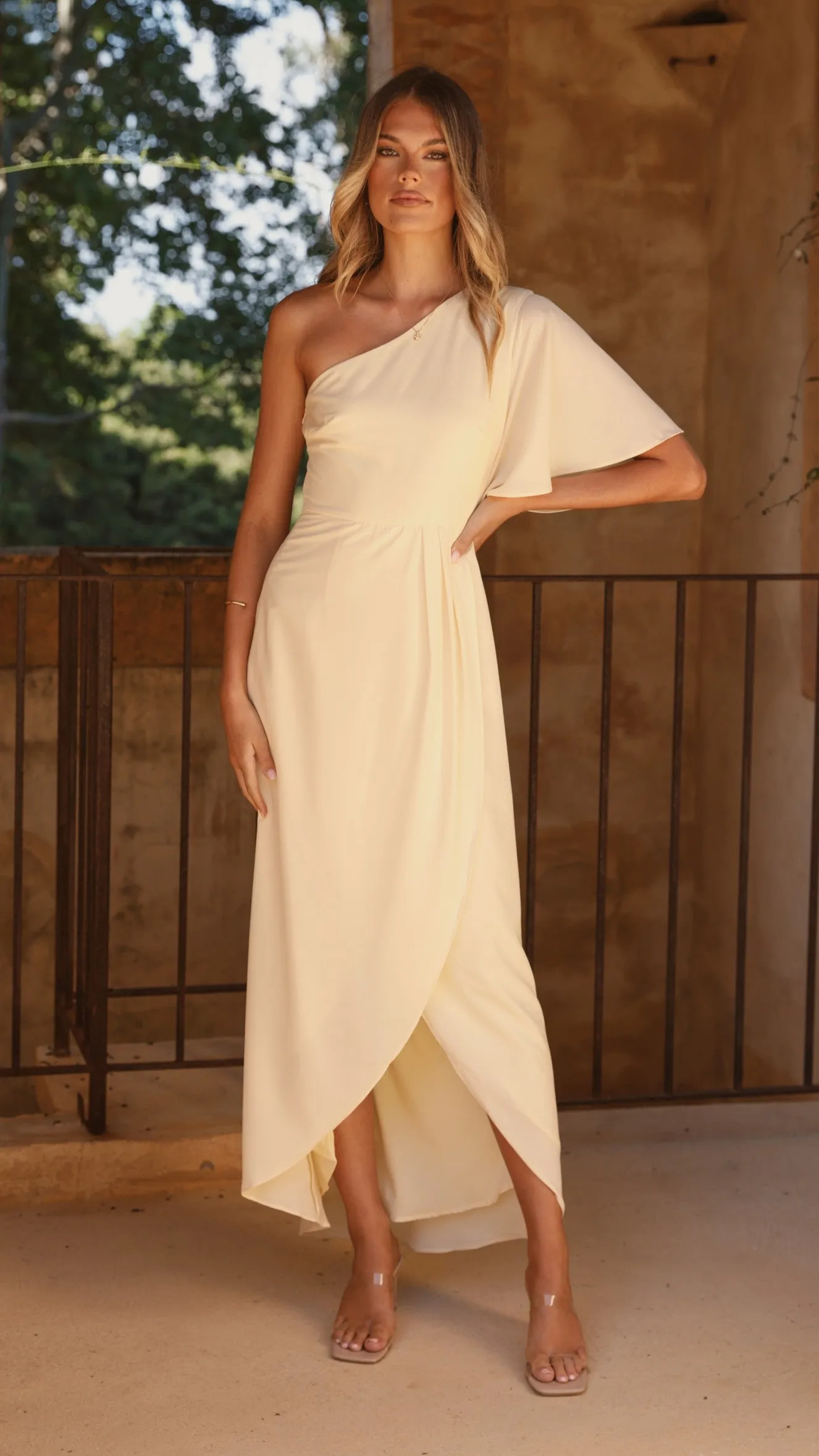 Orchid Glow Emma One Sleeve Maxi Dress - Yellow