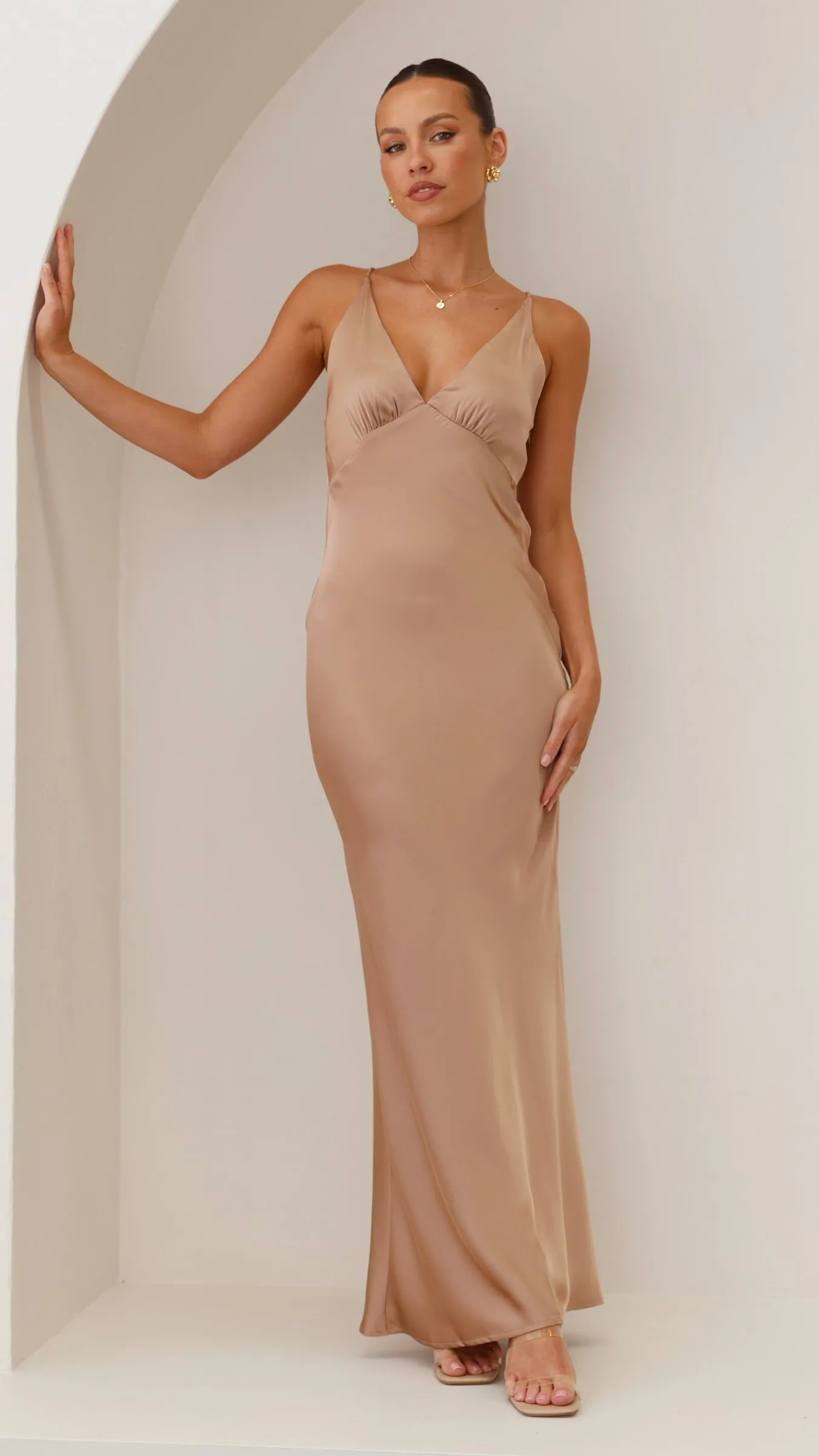 Ziah Maxi Dress - Latte Casual yet chic floor-length dress