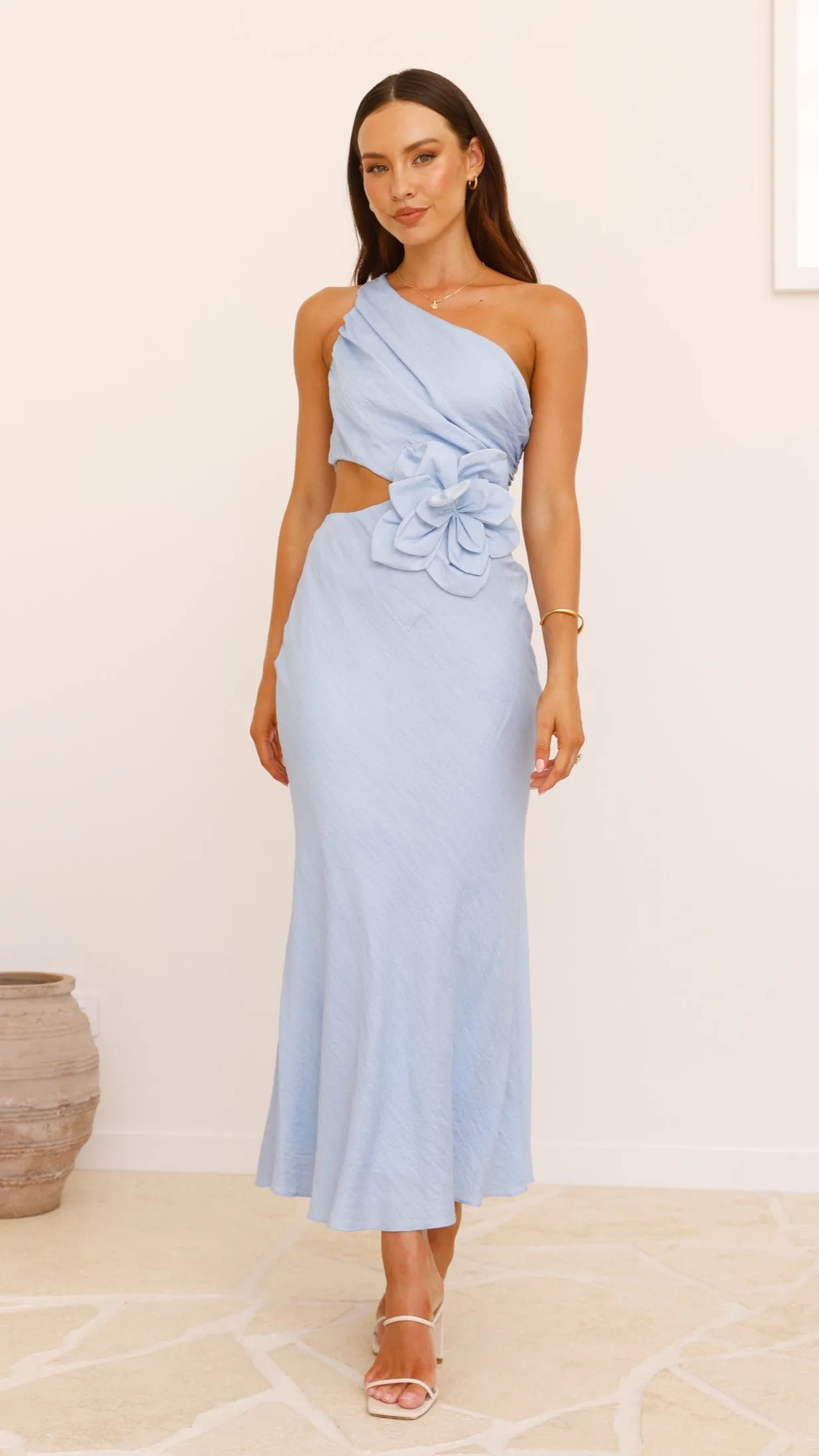 Ice Bloom Bloom One Shoulder Cut Out Maxi Dress - Blue