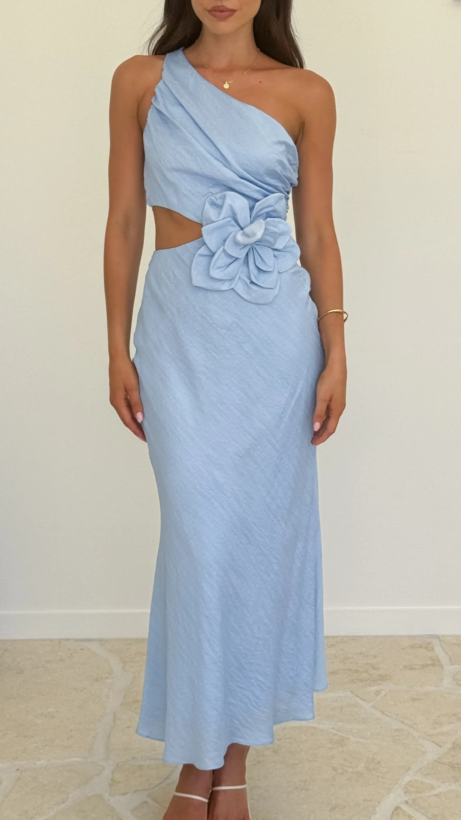 Bloom One Shoulder Cut Out Maxi Dress - Blue Stone Lane