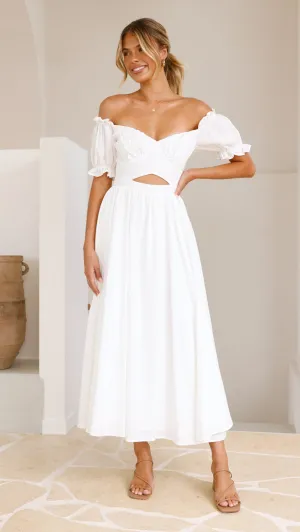 Hulu Maxi Dress - White Square View Leaf Dance