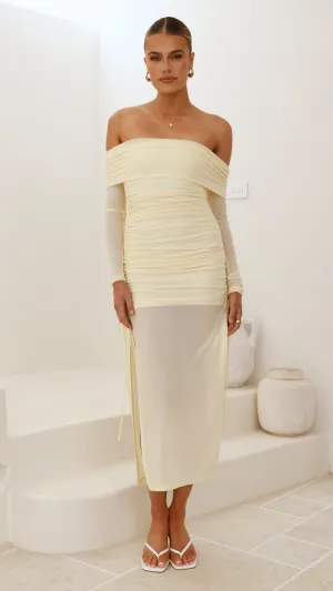 All Season Full-length elegant piece Isadora Off Shoulder Maxi Dress - Yellow