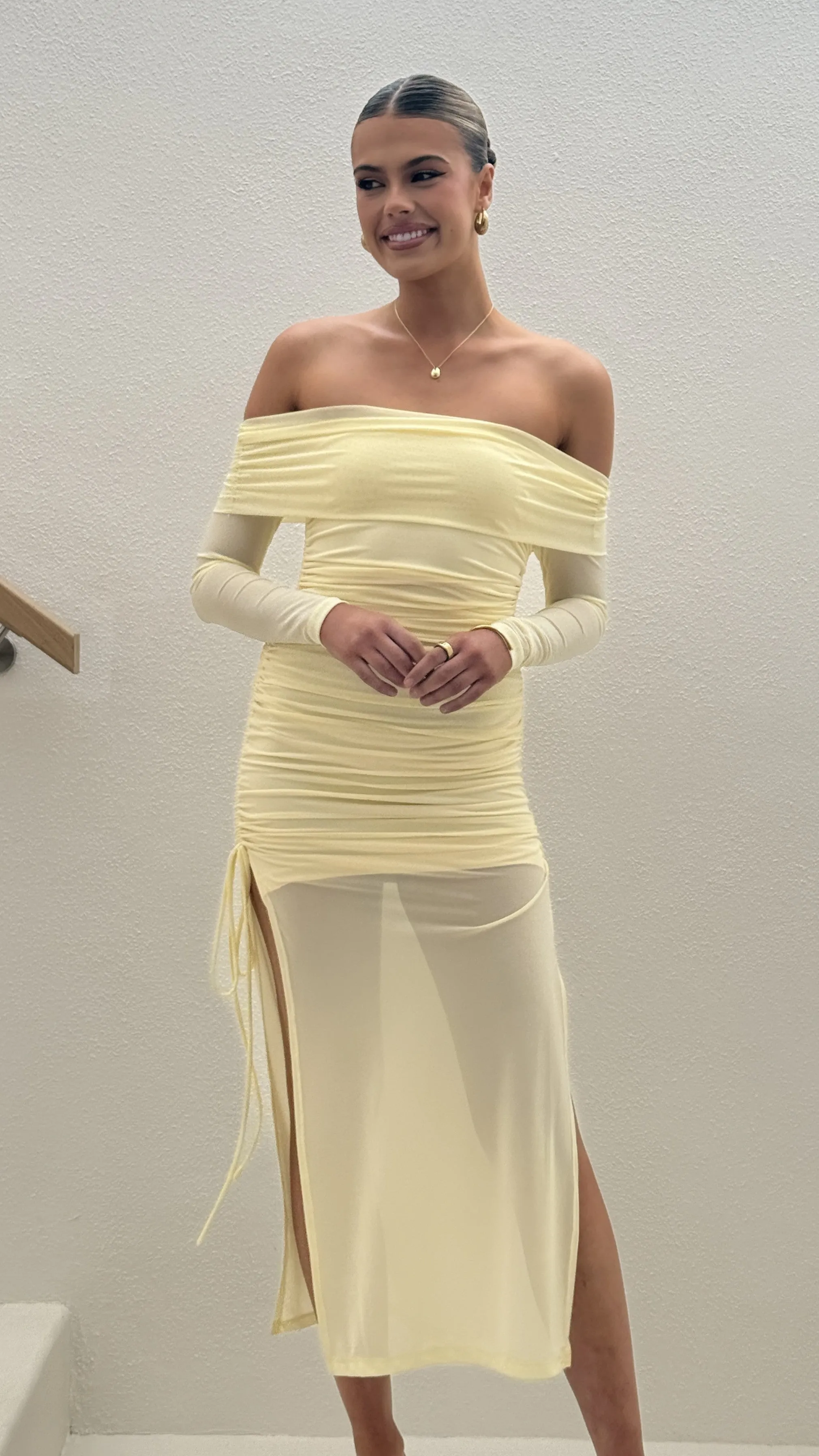 Isadora Off Shoulder Maxi Dress - Yellow Net Glow