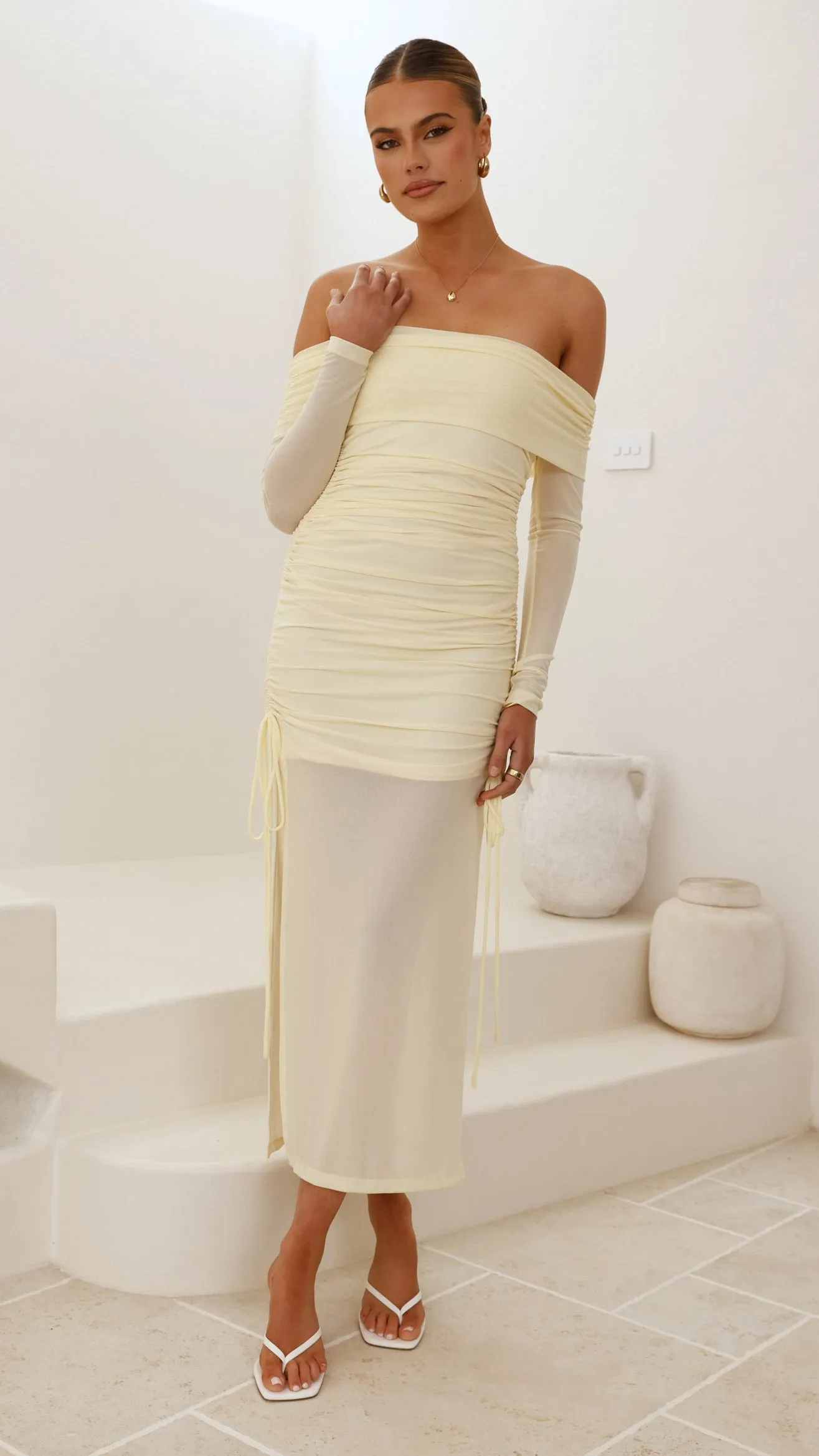 Moon Rise Comfortable evening wear Isadora Off Shoulder Maxi Dress - Yellow
