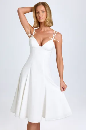 Bow-Detail Lace-Trim A-Line Midi Dress in White Charming Wardrobe light layering