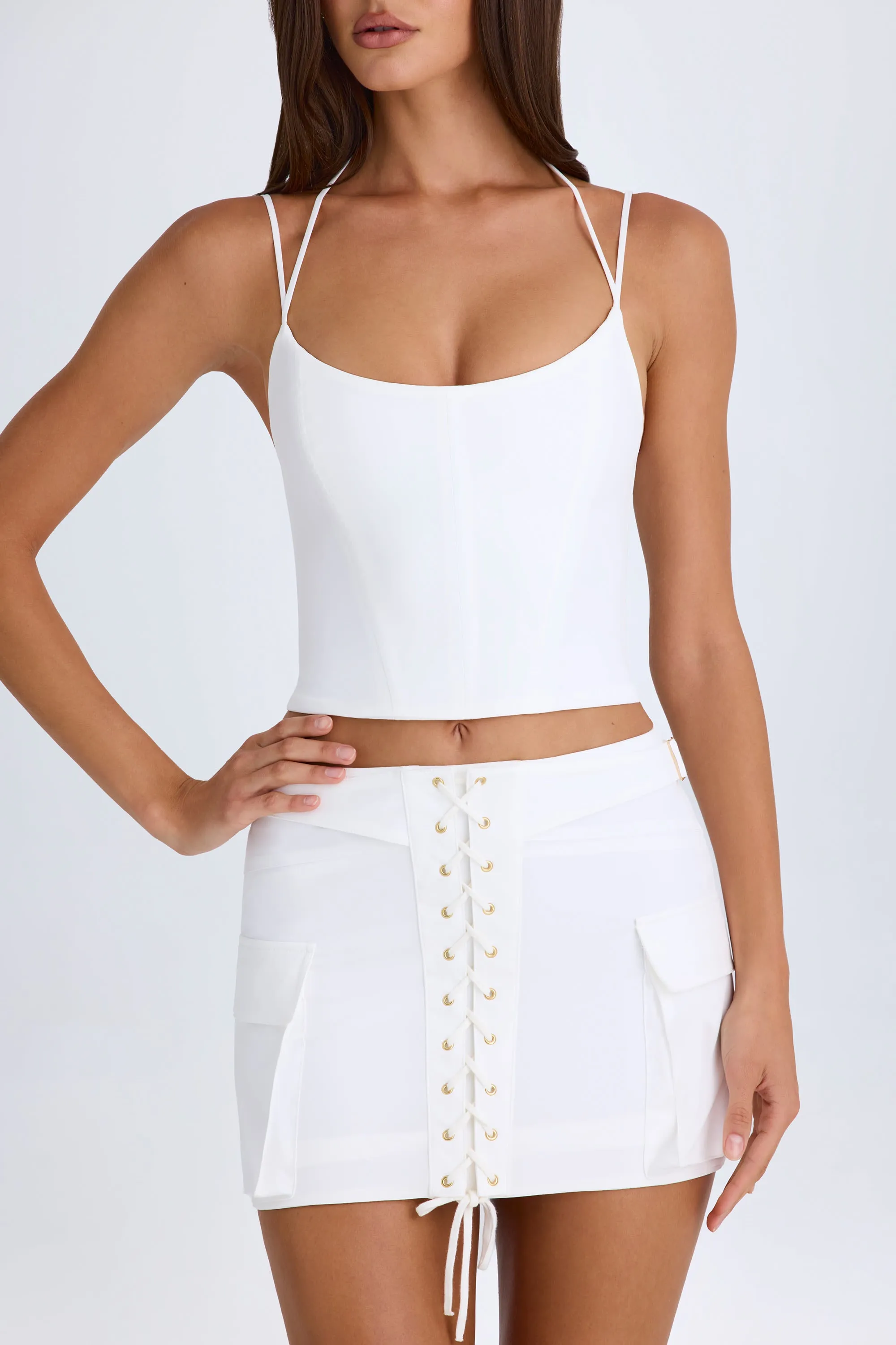 Adjustable Fastening Urban Mood Lace-Up Micro Mini Skirt in White