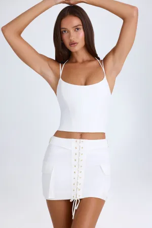 Lace-Up Micro Mini Skirt in White Trendy Style Dance Practice