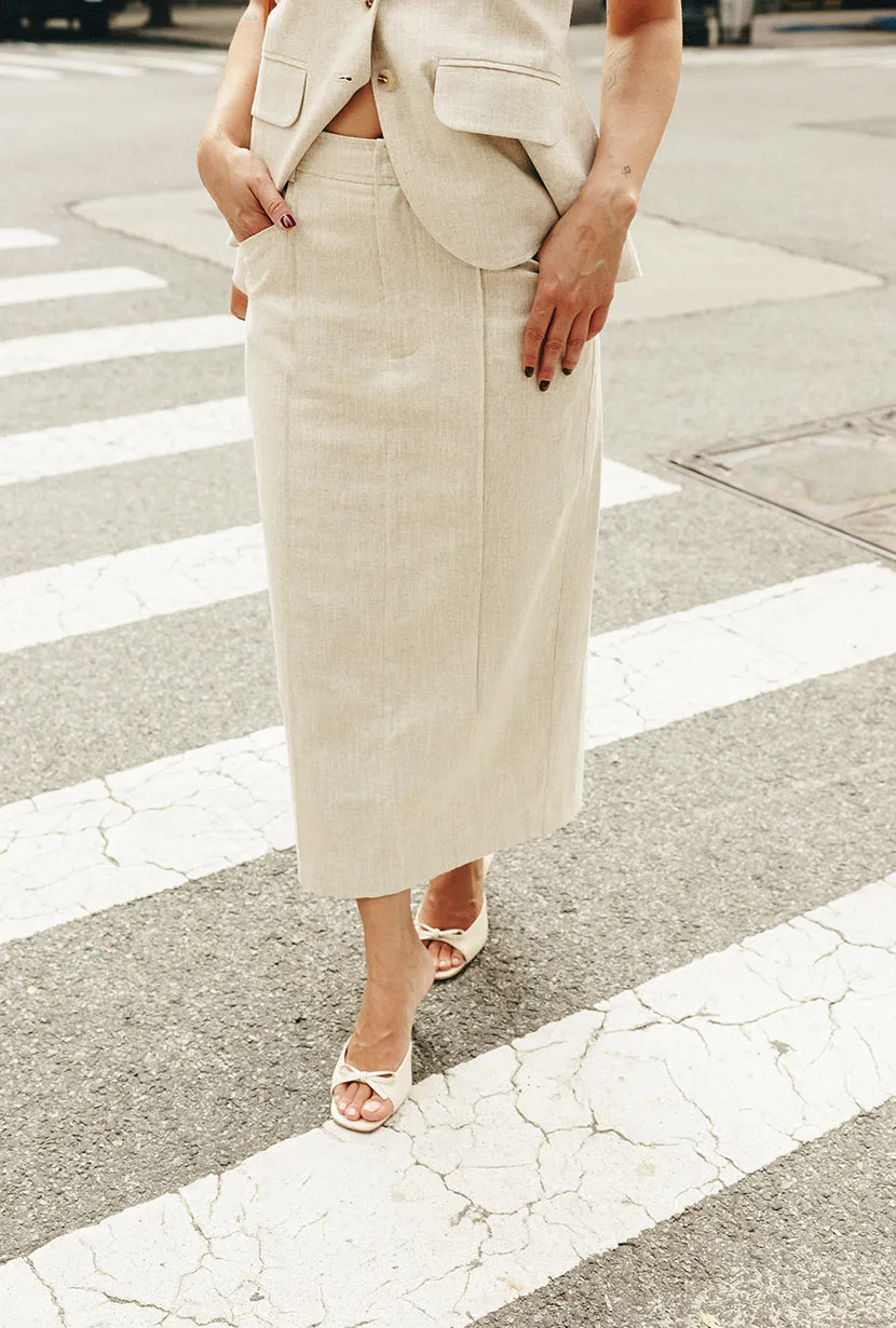 QuickDry Romance Air Teigan Linen Pencil Skirt - Oat