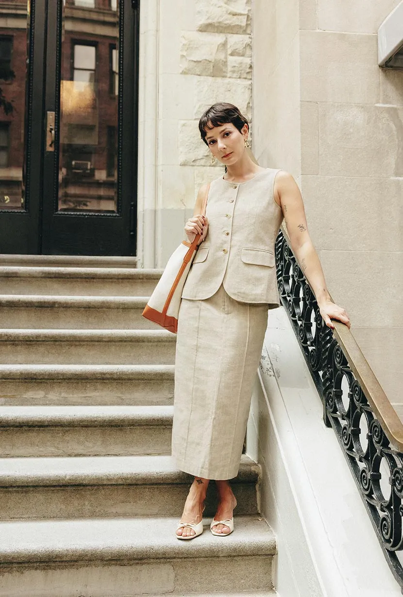 AdjustableCuffs Teigan Linen Pencil Skirt - Oat