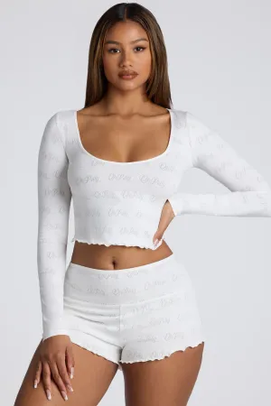 Mid Rise Pointelle Mini Shorts in White Anti Friction Seams Smooth Texture