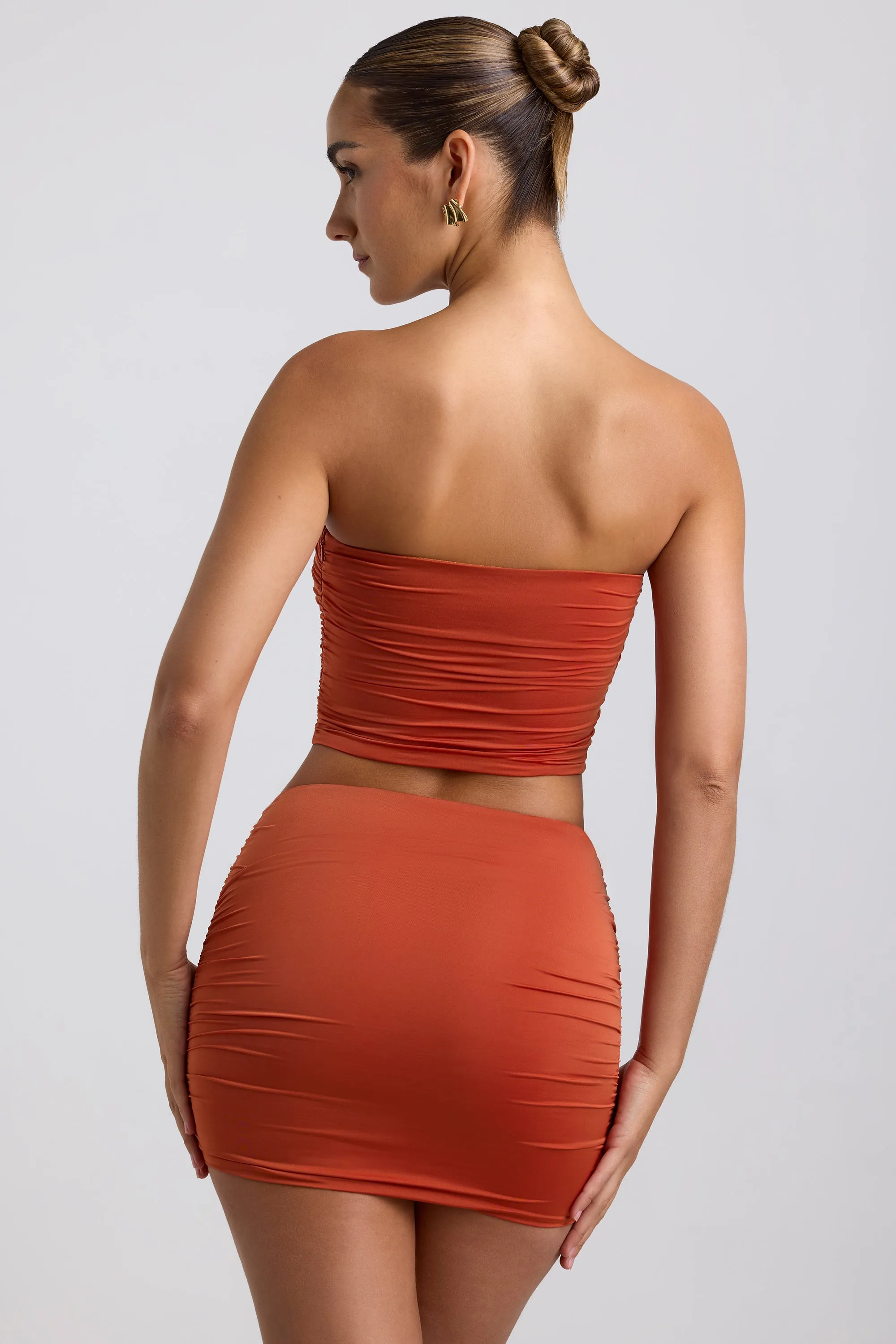 Slinky Jersey Ruched Micro Mini Skirt in Burnt Orange Handmade Quality Light Fabric